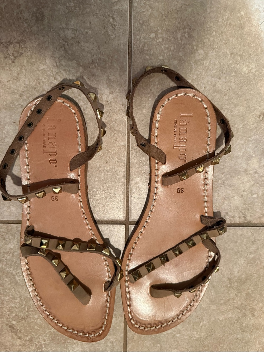 Lanapo Italian Brown Studded Leather Women’s Sandals size 39